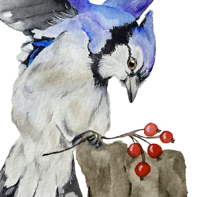 Watercolor woodland bird blue jay key ring (Creator Uploaded)