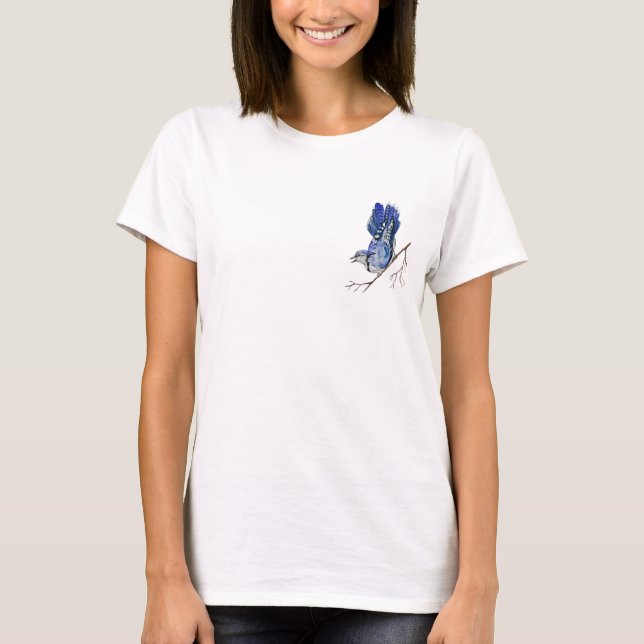 Watercolor woodland bird blue jay T-Shirt (Front)