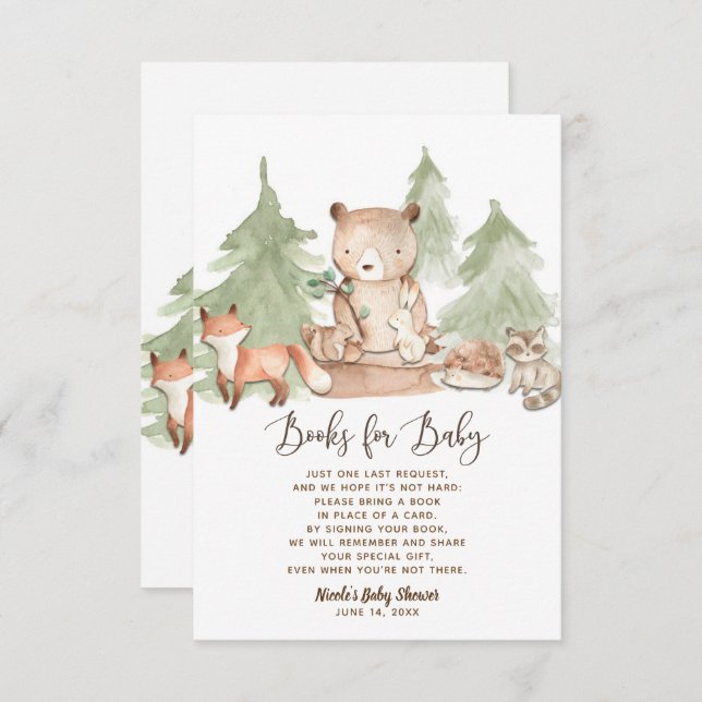 Watercolor Woodland Book Request Baby Shower Invitation (Front/Back)