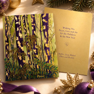 Watercolor Woodland Christmas Peace Message Gold