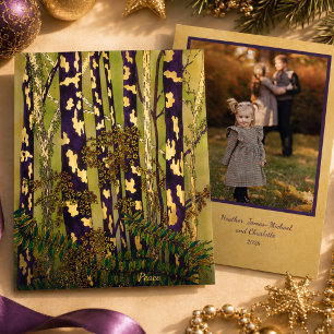 Watercolor Woodland Christmas Peace Photo Gold