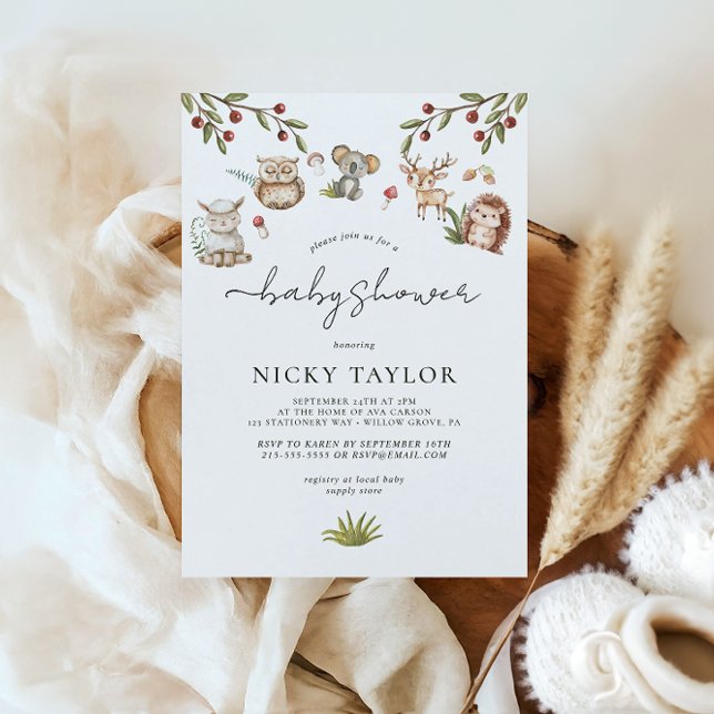 Watercolor Woodland Cute Animal Baby Shower Invitation (Creator Uploaded)