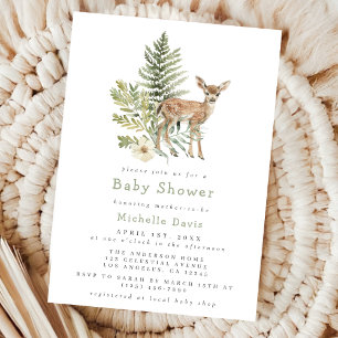 Watercolor Woodland Deer Baby Shower Invitation