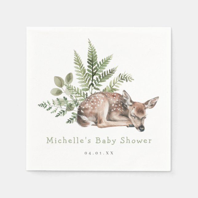 Watercolor Woodland Deer Baby Shower Napkin (Front)