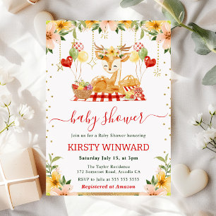Watercolor Woodland Deer Picnic Baby Shower Invitation