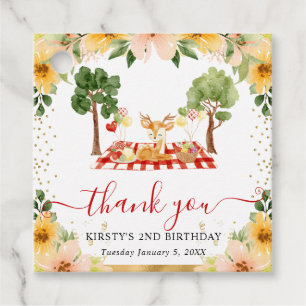 Watercolor Woodland Deer Picnic Birthday Favour Tags