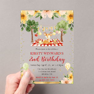 Watercolor Woodland Deer Picnic Kids Birthday Acrylic Invitations