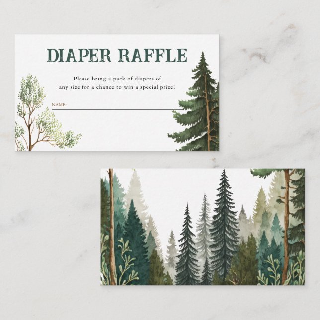 Watercolor Woodland Diaper Raffle Baby Shower Enclosure Card (Front/Back)
