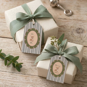 Watercolor Woodland Fawn Striped Gift Tags