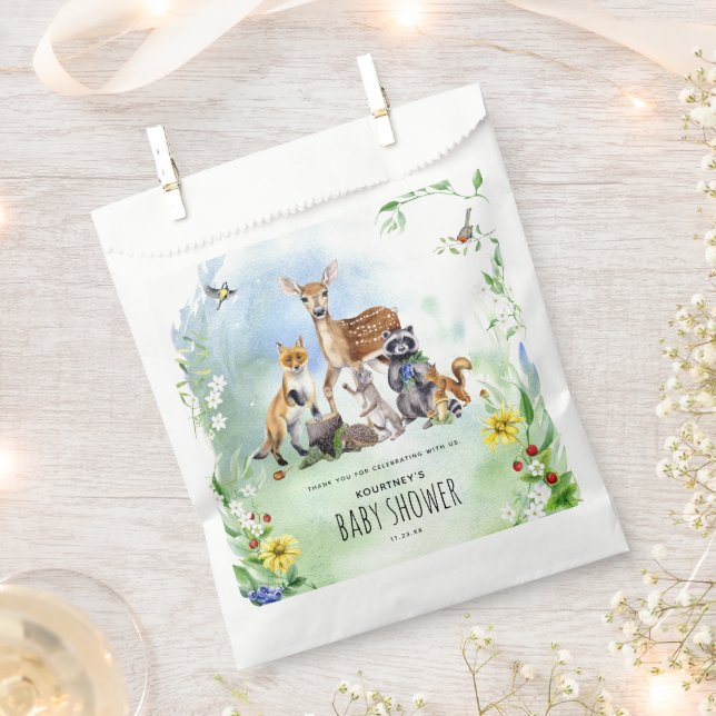 Watercolor Woodland Forest Animals Baby Shower Favour Bags (Clipped)