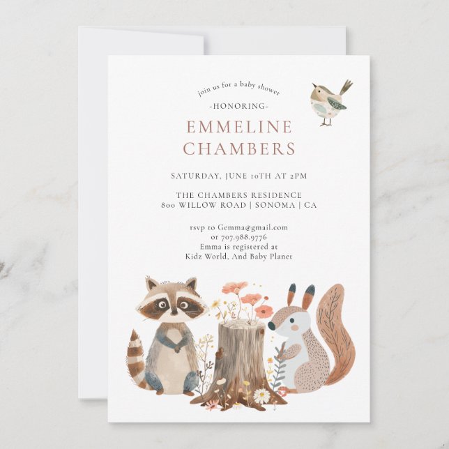 Watercolor Woodland Forest Animals Baby Shower  Invitation (Front)