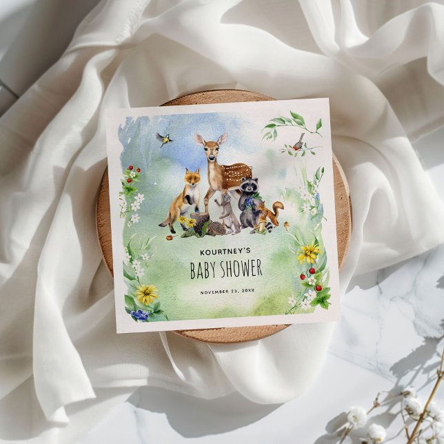 Watercolor Woodland Forest Animals Baby Shower Napkin (Creator Uploaded)