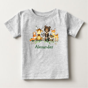 Watercolor Woodland Forest Animals Gray Baby T-Shirt
