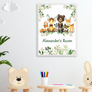 Watercolor Woodland Forest Animals Greenery Poster