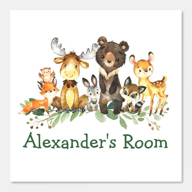 Watercolor Woodland Forest Animals Greenery Wallpaper (Front)