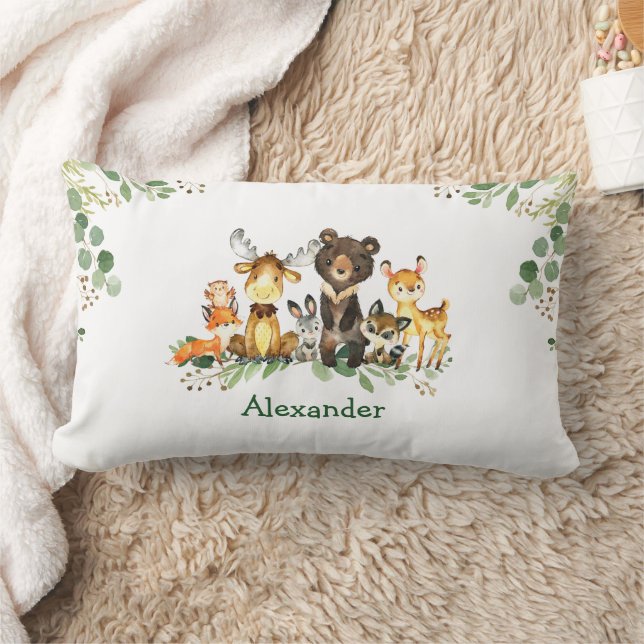 Watercolor Woodland Forest Animals Lumbar Cushion (Blanket)
