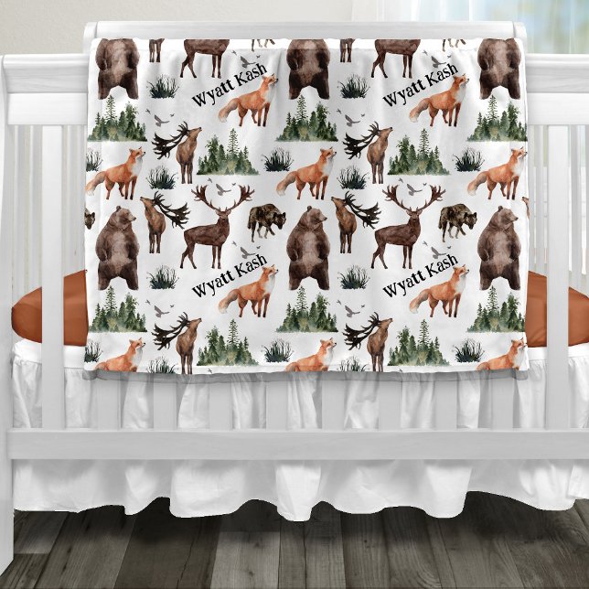 Watercolor Woodland Forest Animals Name Fleece Blanket (Creator Uploaded)