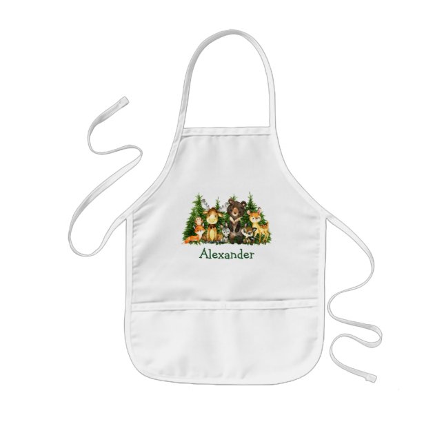Watercolor Woodland Forest Animals Trees Kids Apron (Front)