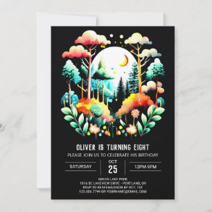 Watercolor Woodland Forest Children Birthday Invitation