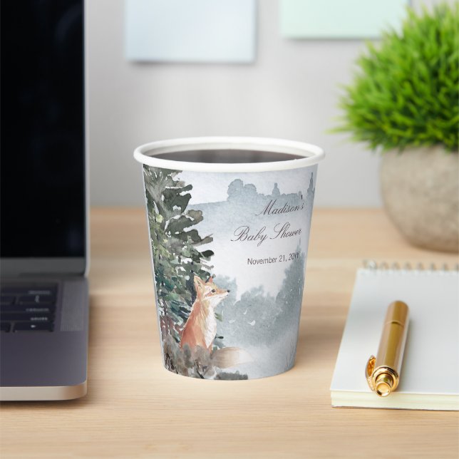 Watercolor Woodland Forest Fox Baby Shower Paper Cups (Insitu)