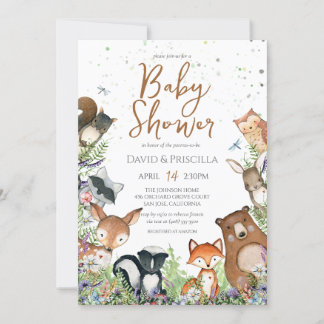 Watercolor Woodland Forest Friends Baby Shower In Invitation