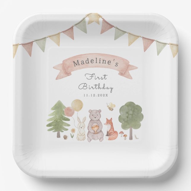 Watercolor Woodland | Forest Friends  Paper Plate (Front)