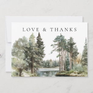 Watercolor Woodland Forest Lake Wedding Photo Thank You Card