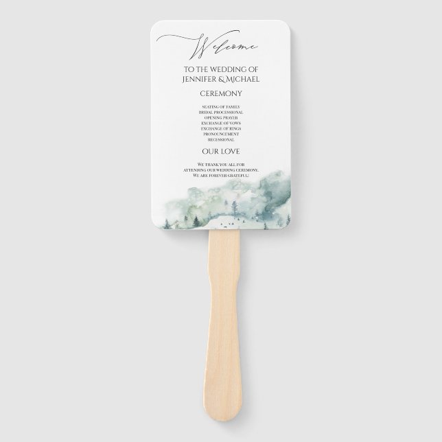 Watercolor Woodland Forest Program Hand Fan (Front)