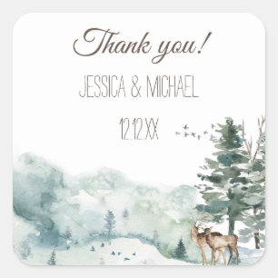 Watercolor Woodland Forest Square Sticker