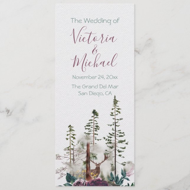 Watercolor Woodland Forest wedding Program Programme (Front)