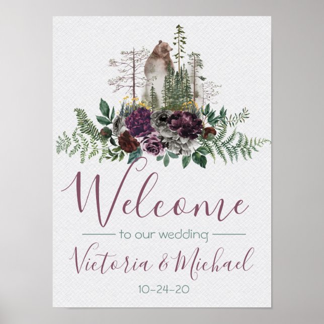 Watercolor Woodland Forest Wedding Sign (Front)