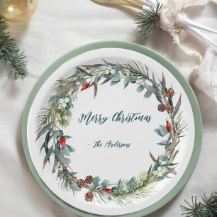 Watercolor Woodland Forest Wreath Paper Plate