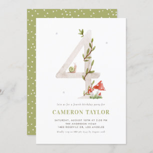 Watercolor Woodland Fourth Birthday Party Invitation