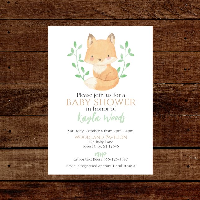 Watercolor Woodland Fox Baby Shower Invitation (Creator Uploaded)