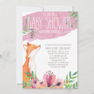 Watercolor Woodland Fox Baby Shower Invitation