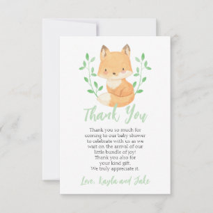 Watercolor Woodland Fox Baby Shower Thank You Card