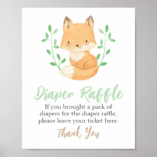 Watercolor Woodland Fox Diaper Raffle Sign