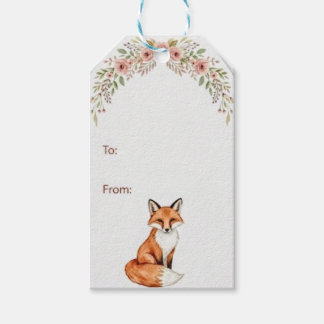 Watercolor Woodland Fox Floral Boho Gift tag