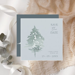Watercolor Woodland Green Pine Trees Wedding Save The Date