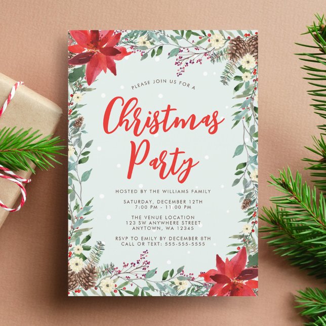 Watercolor Woodland Greenery Christmas Party Invitation (Creator Uploaded)