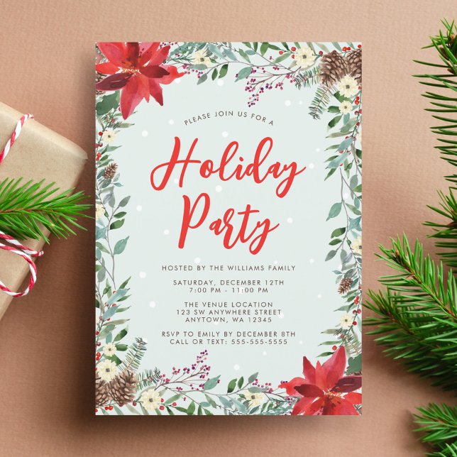 Watercolor Woodland Greenery Holiday Party Invitation (Creator Uploaded)