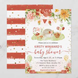 Watercolor Woodland Hedgehog Baby Shower Invitation