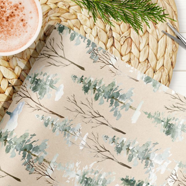 Watercolor Woodland Kraft Christmas Wrapping Paper (Creator Uploaded)