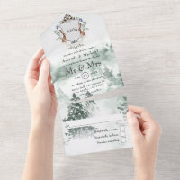 Watercolor Woodland Laurel Crest Monogram Wedding