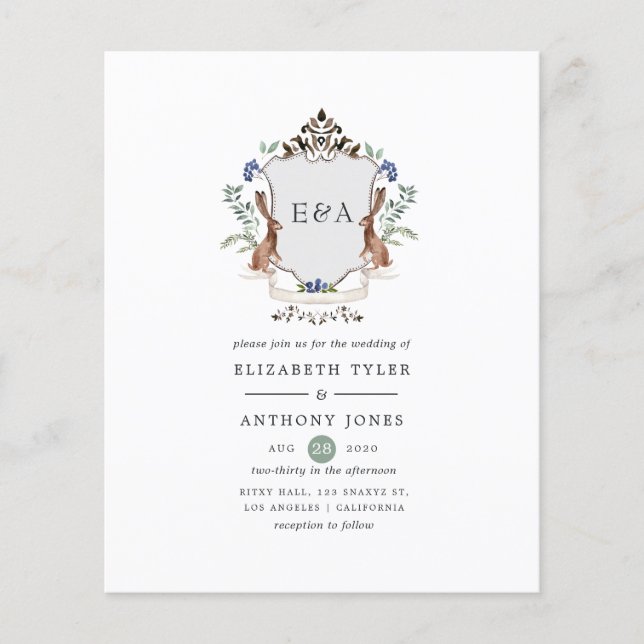 Watercolor Woodland Laurel Crest Monogram Wedding Flyer (Front)