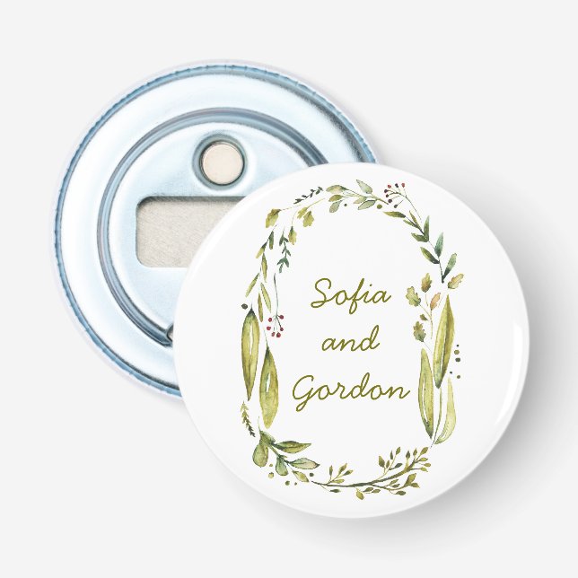 watercolor woodland leaves and branches bottle opener (Front)