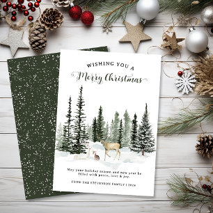 Watercolor Woodland Merry Christmas Holiday Card