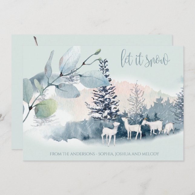 Watercolor Woodland Mountain Snow Goats Invitation (Front/Back)