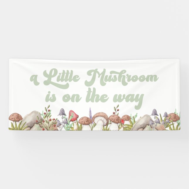 Watercolor Woodland Mushroom Baby Shower Banner (Horizontal)