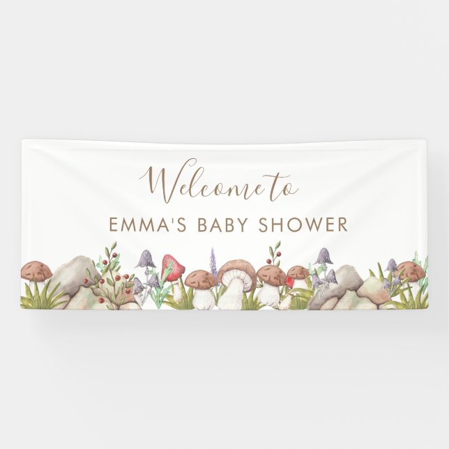 Watercolor Woodland Mushroom Baby Shower   Banner (Horizontal)